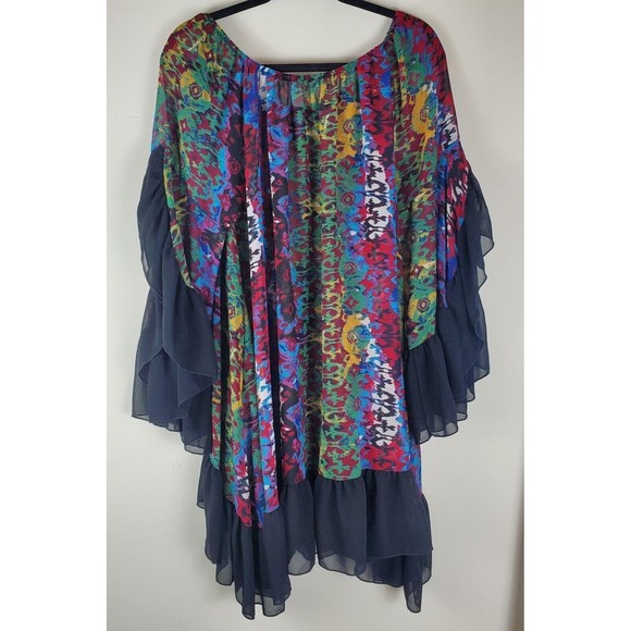 2 Tee Couture Sheer Asymmetrical Dress Multicolor Size Medium - Picture 2 of 5